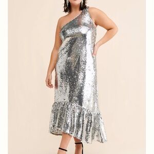 Anthropologie Silver One Shoulder Dress